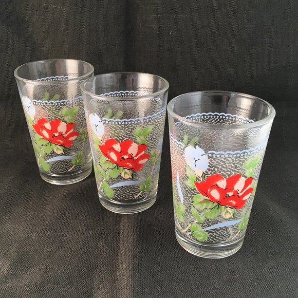 Vintage Firna Floral Juice Glasses Set of 3 - Picture 1 of 3